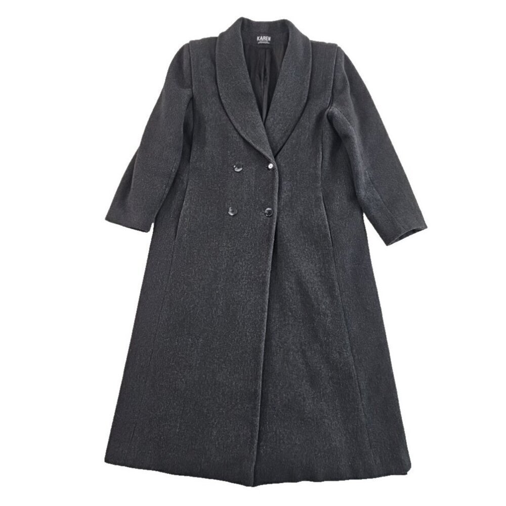 Vintage Karen‎ Wool Cashmere Women's L Black Heavyweight Lined Coat USA Made EUC